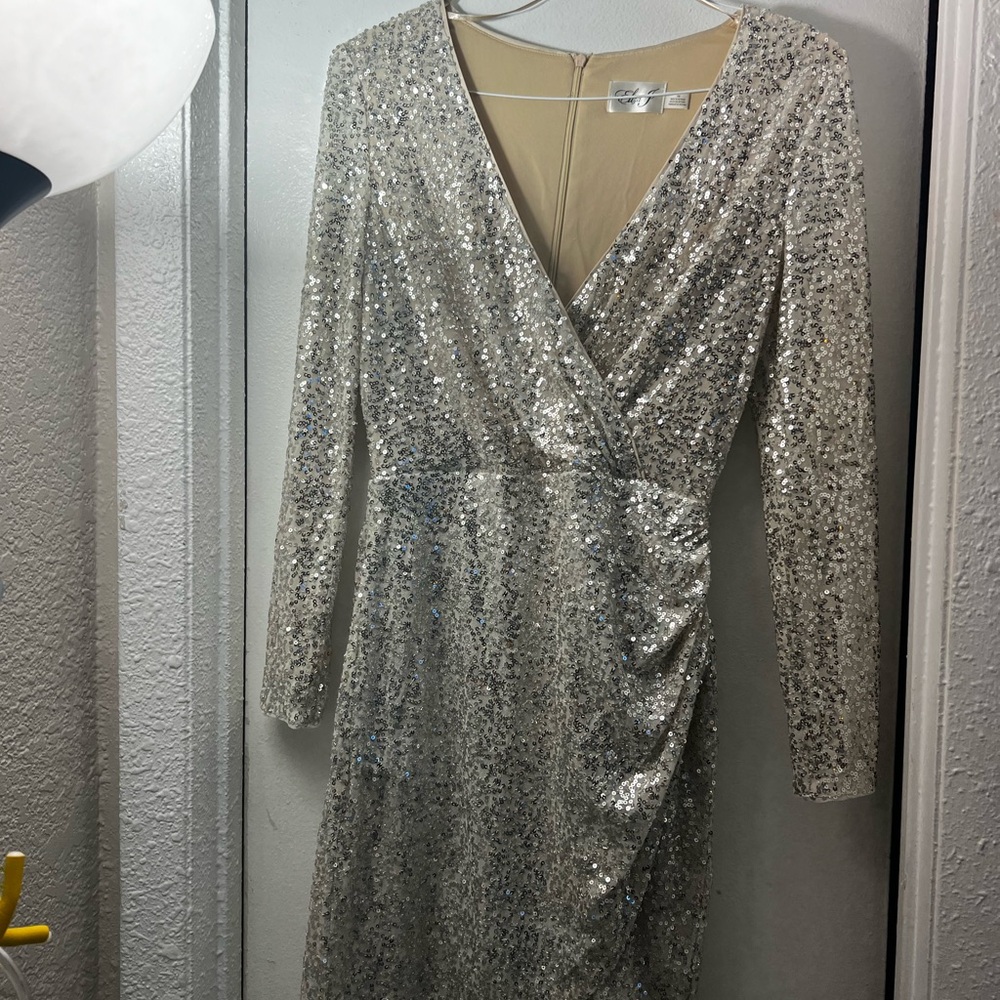 Eliza J Silver Long Sleeve Sequin Dress